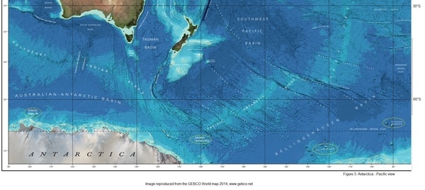 Figure 3. Antarctica - Pacific Ocean view
Image reproduced from the GEBCO World map 2014, www.gebco.net