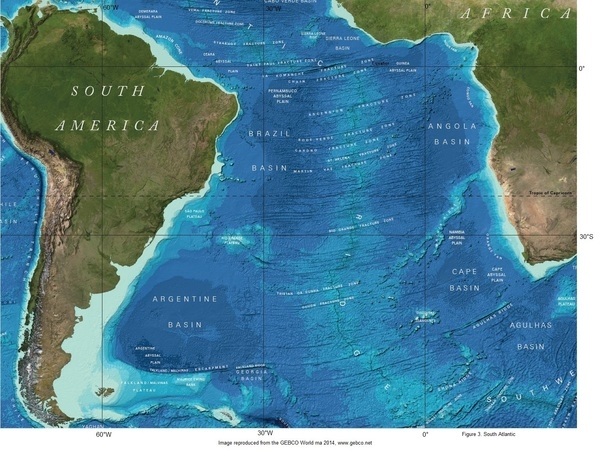 Figure 3: South Atlantic sea floor
Image reproduced from the GEBCO World map 2014, www.gebco.net