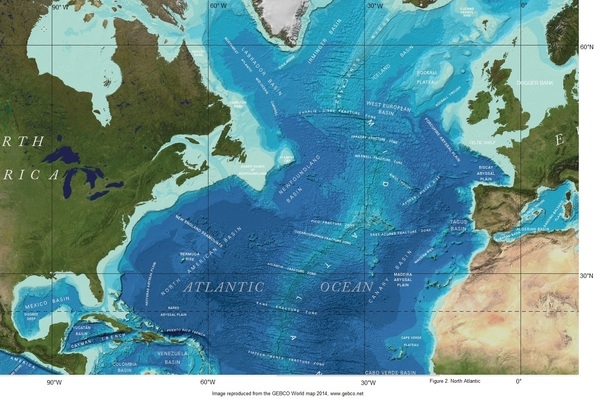 Figure 2: North Atlantic sea floor
Image reproduced from the GEBCO World map 2014, www.gebco.net