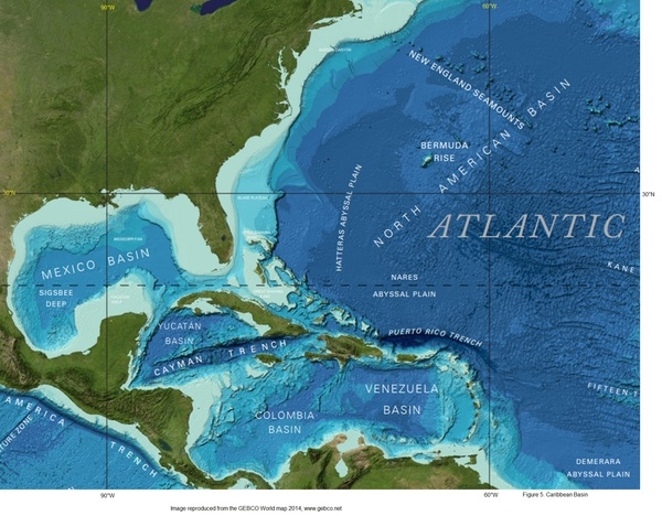 Figure 5. Caribbean Basin and Western Atlantic
Image reproduced from the GEBCO World map 2014, www.gebco.net