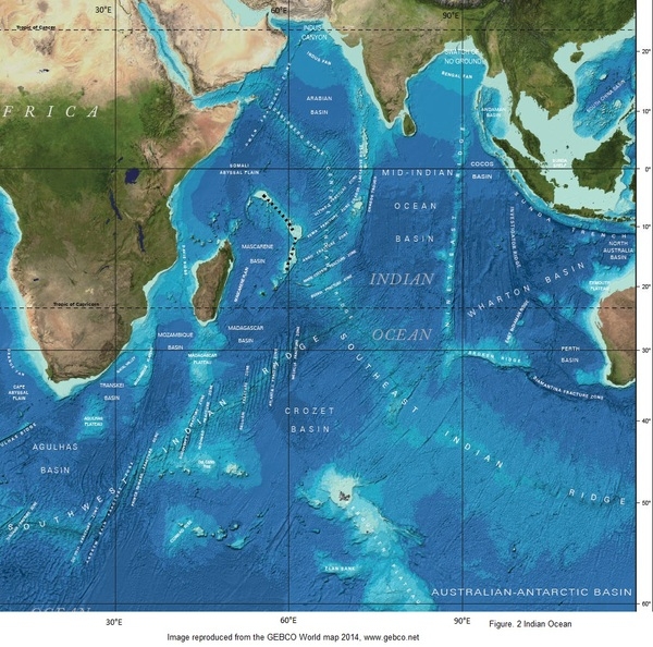 Figure 2. Indian Ocean sea floor
Image reproduced from the GEBCO World map 2014, www.gebco.net