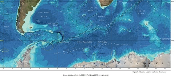 Figure 4. Antarctica - Atlantic and Indian Ocean view
Image reproduced from the GEBCO World map 2014, www.gebco.net